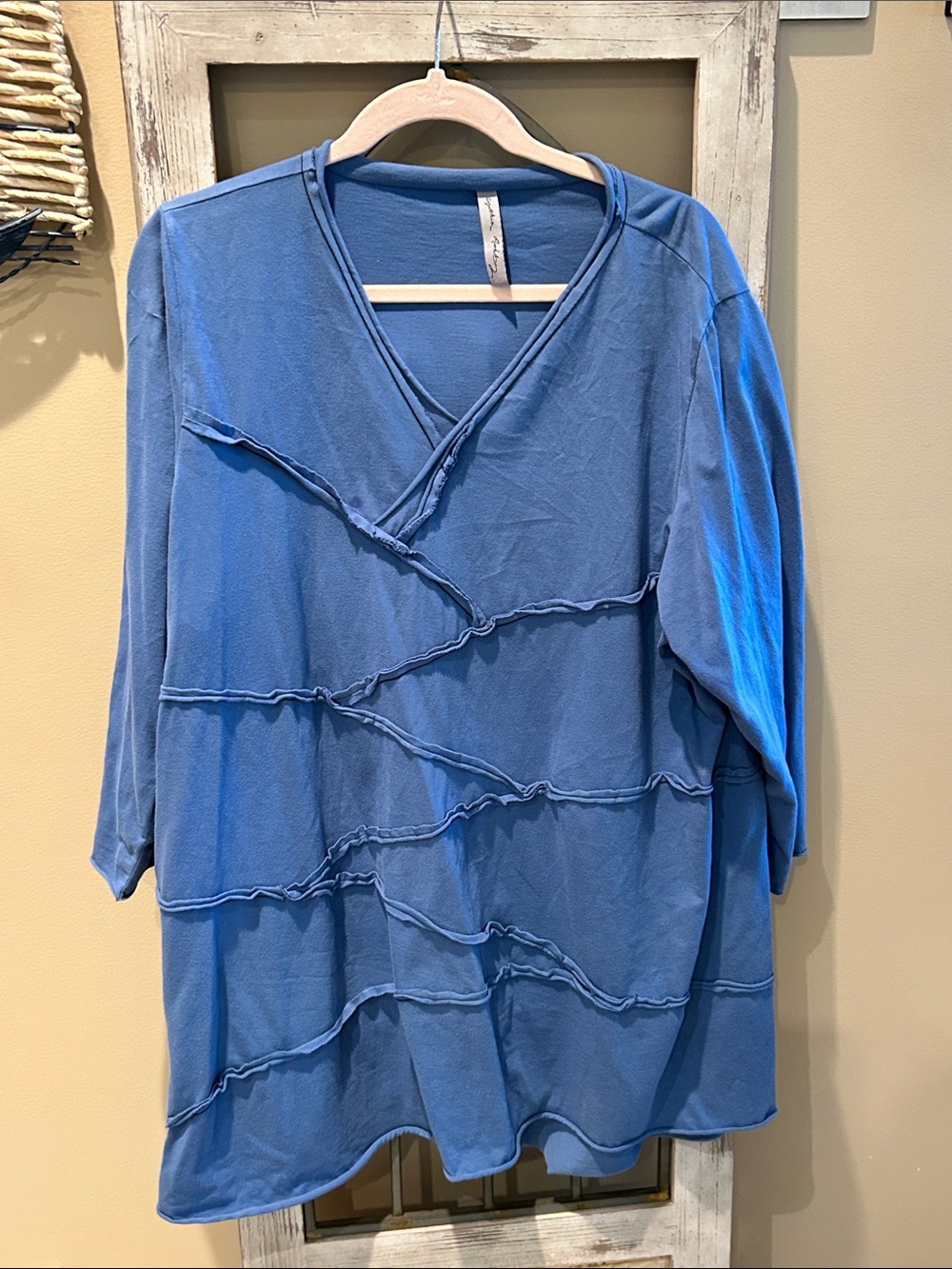 Blue V-Neck Tiered Detail Tunic Top